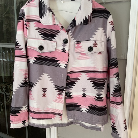 Boutique Not Branded Aztec Southwestern Button Jacket  Woman's SZ L Pink Black - Picture 8 of 16